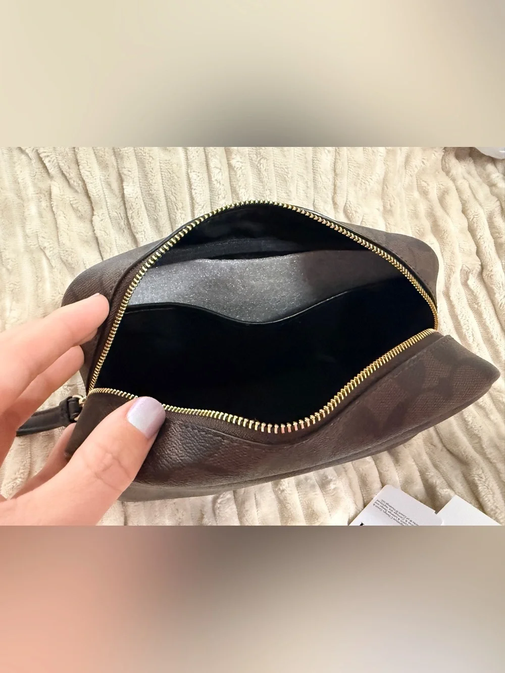 NWT Coach Brown Signature Toiletry Pouch with Gold Logo